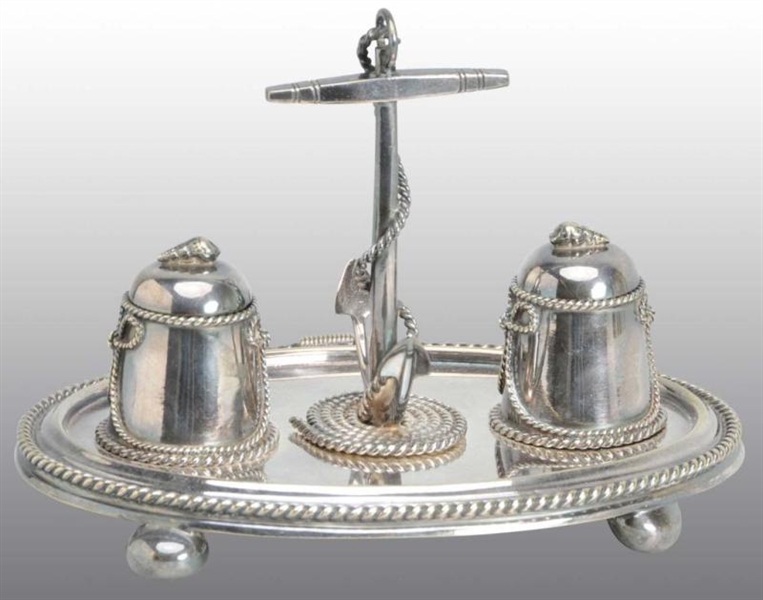 SILVER PLATED 19TH CENTURY ENGLISH INKSTAND.      