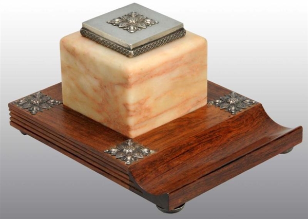 SILVER, WOOD, & MARBLE INKWELL.                   