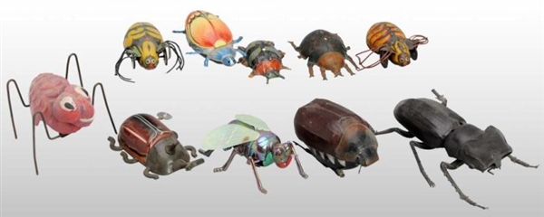 LOT OF 10: TIN & PLASTIC INSECT TOYS.             