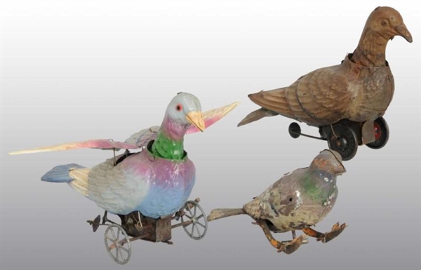 LOT OF 3: TIN HAND-PAINTED PIGEON WIND-UP TOYS.   