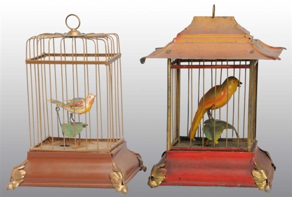 LOT OF 2: HAND-PAINTED BIRD IN CAGE WIND-UP TOYS. 