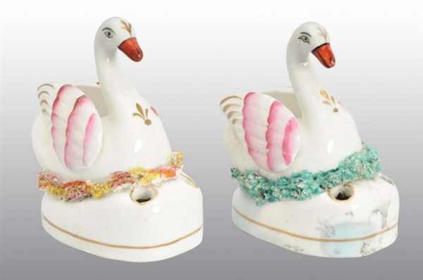 PAIR OF EARLY SWAN STAFFORDSHIRE INKWELLS.        