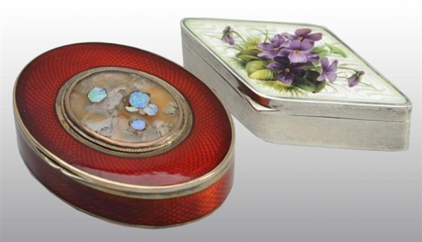 LOT OF 2: SILVER & ENAMELED BOXES.                