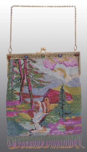 BEADED VICTORIAN LADYS PURSE WITH SCENE OF HORSE.