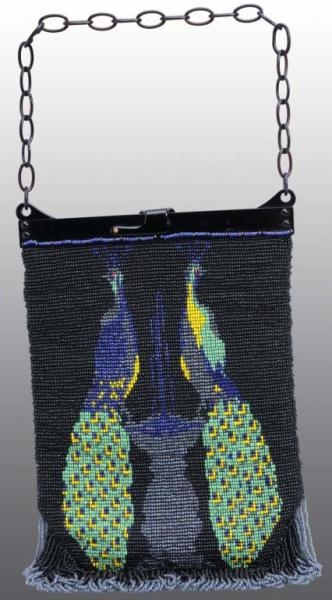 BEADED VICTORIAN PURSE WITH PEACOCK DESIGN.       