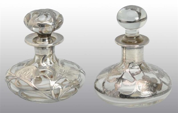 LOT OF 2: STERLING SILVER OVERLAY PERFUME BOTTLES.