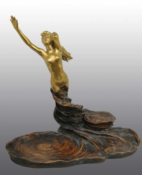 BRONZE INKWELL WITH ART NOUVEAU WOMAN.            