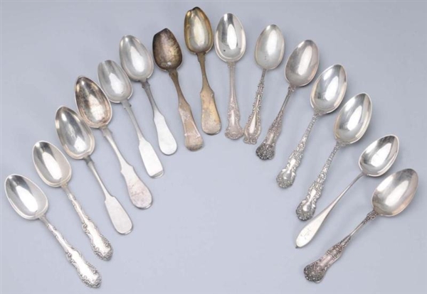 LOT OF 15: SILVER TABLESPOONS.                    