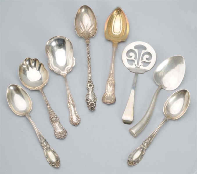LOT OF 8: SILVER SERVING PIECES.                  