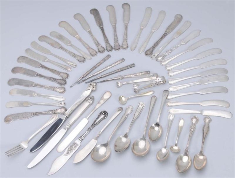 LOT OF 49: AMERICAN SILVER BUTTER KNIVES & OTHERS.