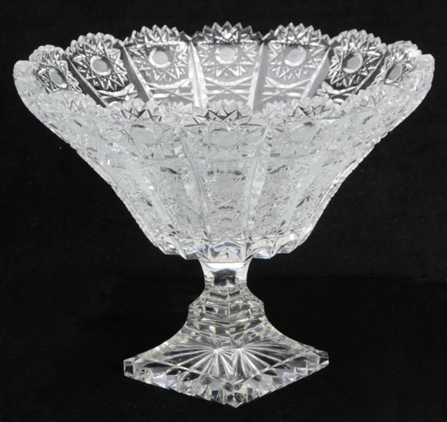 CUT GLASS BOWL ON PEDESTAL.                       