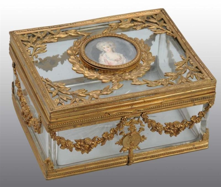 FRENCH CRYSTAL & GILT BRASS BOX.                  