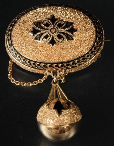 ANTIQUE JEWELRY 14K Y.GOLD PIN WITH HANGING BALL. 