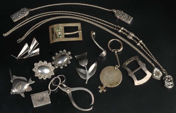 LOT OF 14: ANTIQUE JEWELRY STERLING SILVER PIECES.