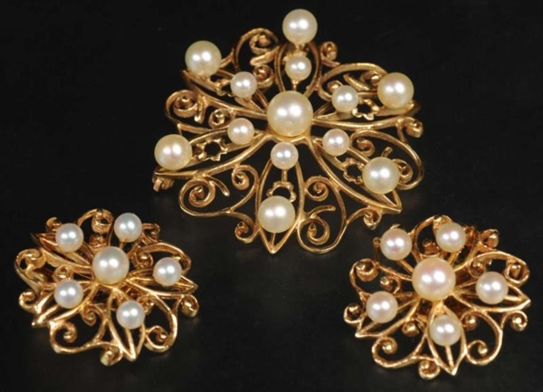 LOT OF ANTIQUE JEWELRY 14K Y.GOLD & PEARL SET.    