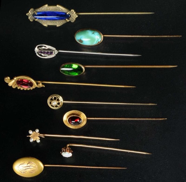 LOT OF 10: ANTIQUE JEWELRY STICK PINS.            