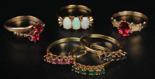 LOT OF 6: ANTIQUE JEWELRY Y.GOLD RINGS.           