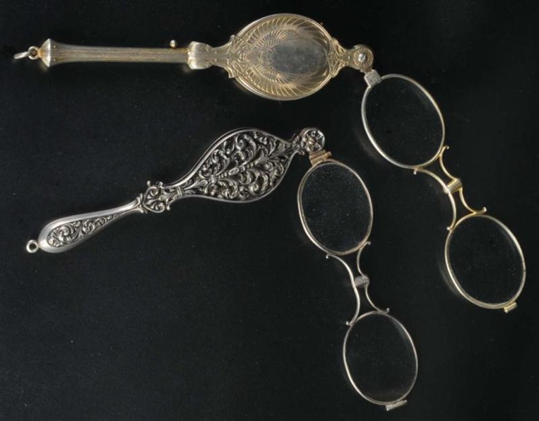 LOT OF 2: ANTIQUE STERLING LORGNETTE EYEGLASSES.  