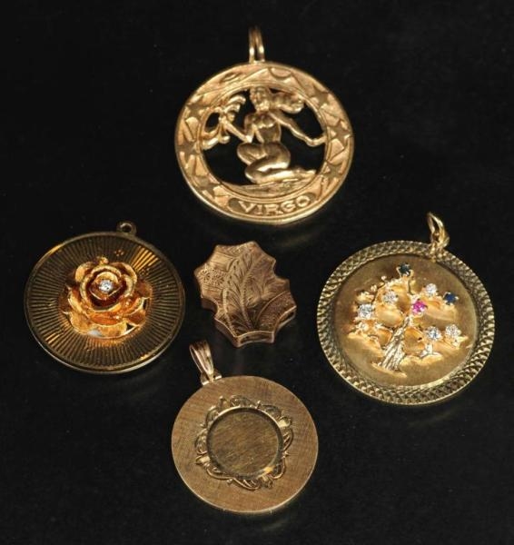 LOT OF 5: ANTIQUE JEWELRY 14K Y.GOLD PENDANTS.    