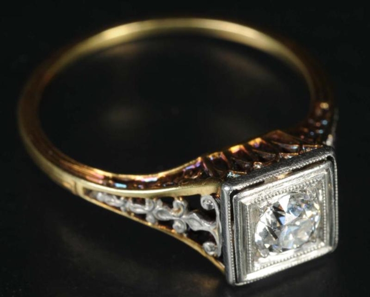 ANTIQUE JEWELRY 14K W.GOLD & PLATINUM DIAMOND RIN 