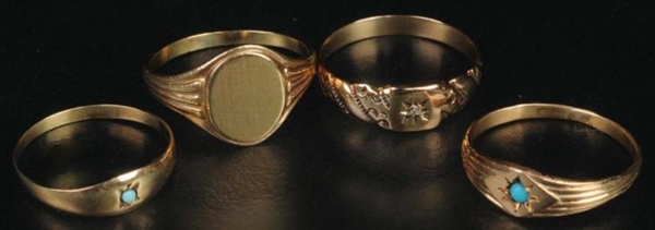 LOT OF 4: ANTIQUE JEWELRY Y.GOLD CHILDRENS RINGS.