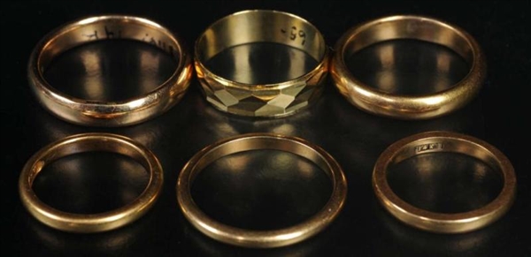 LOT OF 6: ANTIQUE JEWELRY Y.GOLD WEDDING BANDS.   