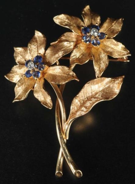 ANTIQUE JEWELRY 14K Y.GOLD FLORAL PIN.            