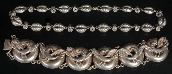 ANTIQUE JEWELRY MEXICAN SILVER NECKLACE & BRACELET