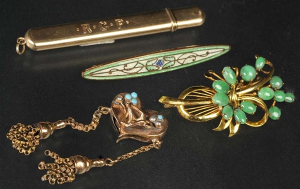 LOT OF 4: ANTIQUE JEWELRY Y.GOLD PINS.            