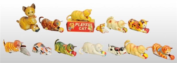 LOT OF 13: TIN CAT WIND-UP & FRICTION TOYS.       