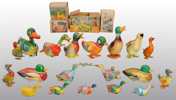 LOT OF 18: TIN LITHO DUCK & GOOSE TOYS.           
