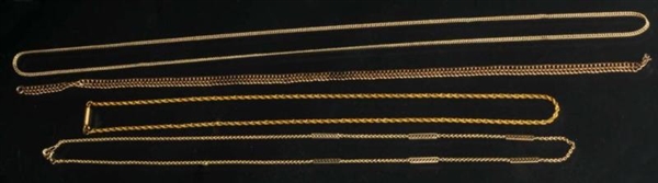 LOT OF 4: ANTIQUE SILVER 14K Y.GOLD CHAINS.       