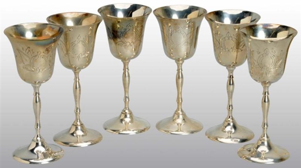 LOT OF 6: SILVER GOBLETS WITH CASE.               