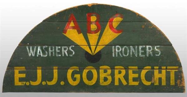 ABC WASHERS & IRONERS WOODEN TRADE SIGN.          