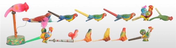 LOT OF 12: PARAKEET & ROOSTER TOYS.               