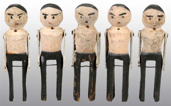 LOT OF 5: FOLK CLOTHESPIN FIGURES.                