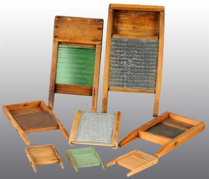 LOT OF 8: MINIATURE WOODEN WASHBOARDS .           