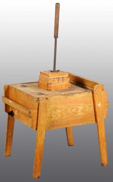 EARLY WOODEN PLUNGER WASHING MACHINE.             
