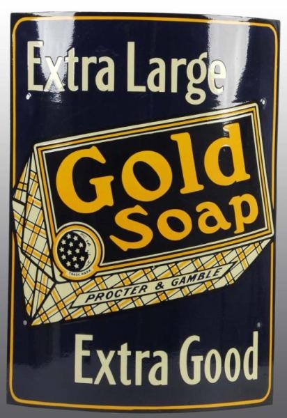 PORCELAIN EXTRA LARGE GOLD SOAP CURVED SIGN.      