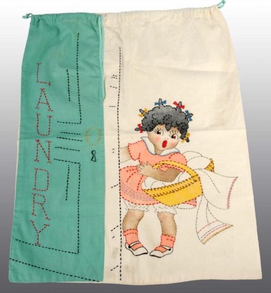 EARLY LAUNDRY BAG WITH GIRL & BASKET.             