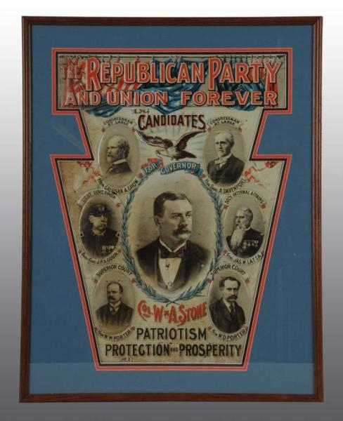 FRAMED TIN REPUBLIC PARTY SIGN.                   