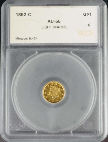 1852-C CORONET GOLD $1 AU 55.                     