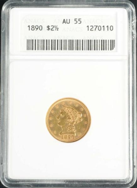 1890 CORONET GOLD EAGLE $2 ½ AU 55.               
