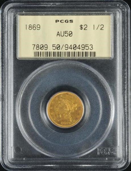 1869 CORONET GOLD EAGLE $2 ½ AU 50.               