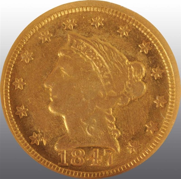 1847-D CORONET GOLD EAGLE $2 ½ VF 35.             