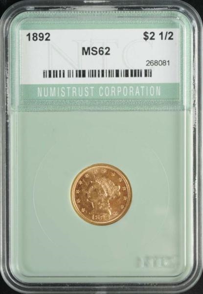 1892 CORONET GOLD EAGLE $2 ½ MS 62.               