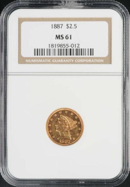 1887 CORONET GOLD EAGLE $2 ½ MS 61.               
