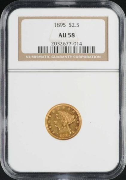 1895 CORONET GOLD EAGLE $2 ½ AU 58.               