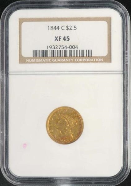 1844 CORONET GOLD EAGLE $2 ½ AU 55.               