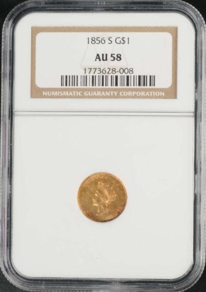 1856-S INDIAN HEAD GOLD $1 AU 58.                 